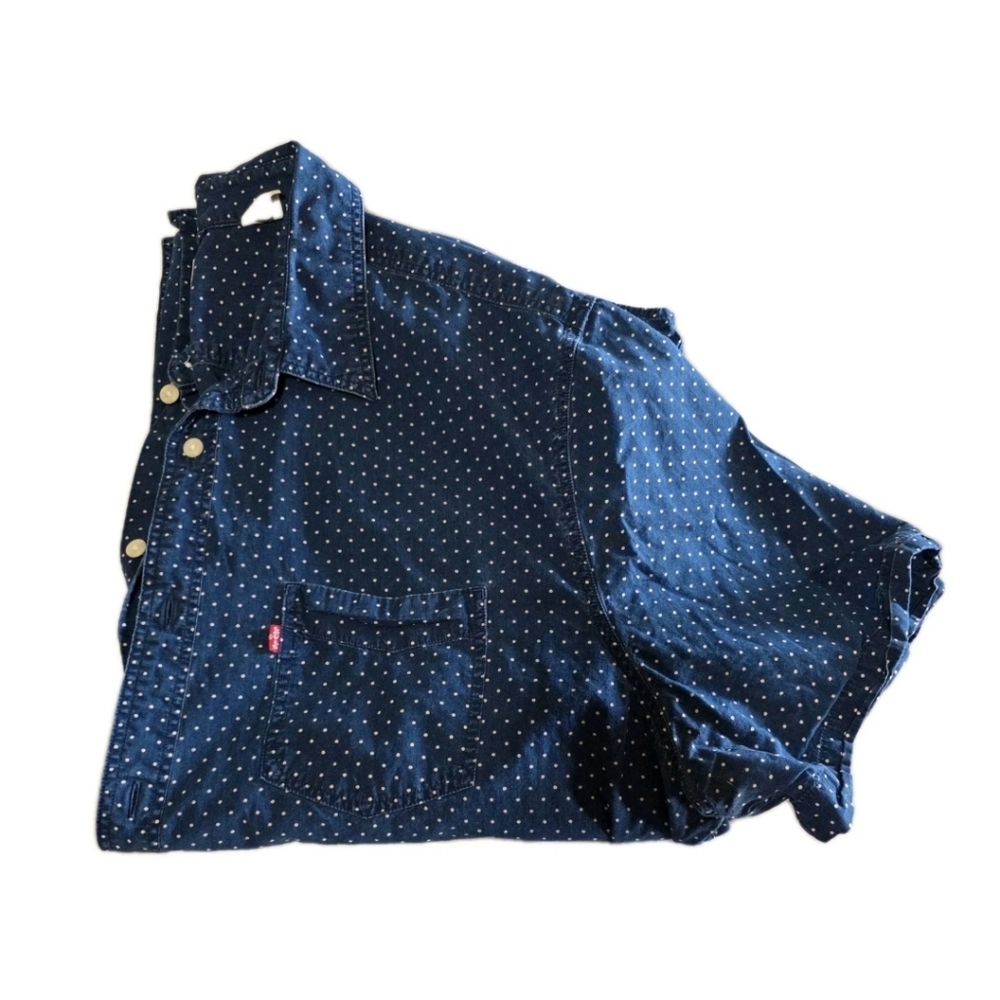 Levis Men's Blue Polka Dot Button Down Shirt Sz XXL Short Sleeve